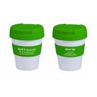 Reusable Eco Cup Karma Kup White Green with Flip Closure (G1960) 320ml/11oz