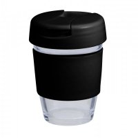 Reusable Eco Cup Glass Karma Coffee Kup Black (G1799) 12oz/340ml