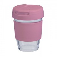 Reusable Eco Cup Glass Karma Coffee Kup Pink (G1799) 12oz/340ml