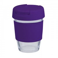 Reusable Eco Cup Glass Karma Coffee Kup Purple (G1799) 12oz/340ml