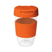 Reusable Acrylic Karma Kup Orange with Silicon Band, Flip Closure (G1957) 16oz