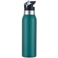 Dark Green Stainless Steel Double Wall Vacuum Insulated Thermo Drink Bottle with Straw