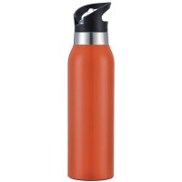Orange Stainless Steel Double Wall Vacuum Insulated Thermo Drink Bottle with Straw