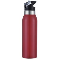 Red Stainless Steel Double Wall Vacuum Insulated Thermo Drink Bottle with Straw