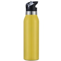 Yellow Stainless Steel Double Wall Vacuum Insulated Thermo Drink Bottle with Straw