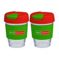 Reusable Eco Cup Glass Karma Kup Christmas with Flip Closure (G1800) 8oz/235ml