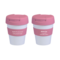 Reusable Eco Cup Karma Kup White Pink with Flip Closure (G1960) 320ml/11oz