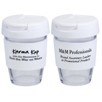 Reusable Eco Cup Glass Karma Kup White with Flip Closure (G1800) 8oz/235ml