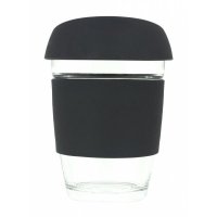 Reusable Eco Cup Glass Karma Coffee Kup Black (G1799) 12oz/340ml