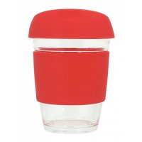 Reusable Eco Cup Glass Karma Coffee Kup Red (G1799) 12oz/340ml