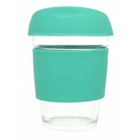 Reusable Eco Cup Glass Karma Coffee Kup Turquoise (G1799) 12oz/340ml
