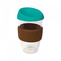 Reusable Acrylic Karma Kup Turquoise with Cork Band, Silicon Lid (G1968) 16oz/53