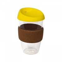 Reusable Acrylic Karma Kup Yellow with Cork Band, Silicon Lid (G1968) 16oz/535ml