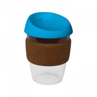 Reusable Acrylic Karma Kup Blue with Cork Band, Silicon Lid (G1969) 12oz/340ml