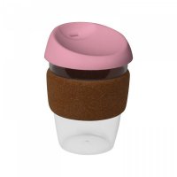 Reusable Acrylic Karma Kup Pink with Cork Band, Silicon Lid (G1969) 12oz/340ml