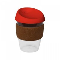 Reusable Acrylic Karma Kup Red with Cork Band, Silicon Lid (G1969) 12oz/340ml