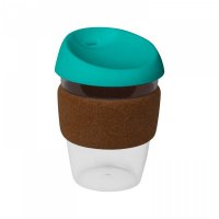 Reusable Acrylic Karma Kup Turquoise with Cork Band, Silicon Lid (G1969) 12oz/34