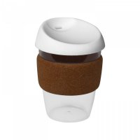 Reusable Acrylic Karma Kup White with Cork Band, Silicon Lid (G1969) 12oz/340ml