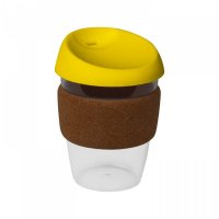 Reusable Acrylic Karma Kup Yellow with Cork Band, Silicon Lid (G1969) 12oz/340ml