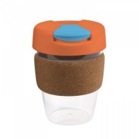 Reusable Acrylic Karma Kup Orange with Cork Band, Flip Closure (G1970) 12oz/340m