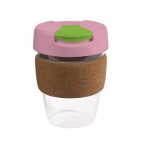 Reusable Acrylic Karma Kup Pink with Cork Band, Flip Closure (G1970) 12oz/340ml