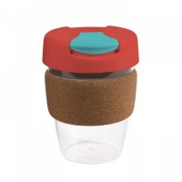 Reusable Acrylic Karma Kup Red with Cork Band, Flip Closure (G1970) 12oz/340ml