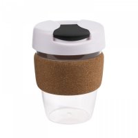 Reusable Acrylic Karma Kup White with Cork Band, Flip Closure (G1970) 12oz/340ml