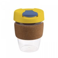 Reusable Acrylic Karma Kup Yellow with Cork Band, Flip Closure (G1970) 12oz/340m