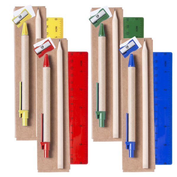 Set Of 5 Pencil Sharpener Eraser Ruler Recycled Cardboard Pen