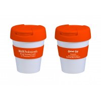 Reusable Eco Cup Karma Kup White Orange with Flip Closure (G1960) 320ml/11oz