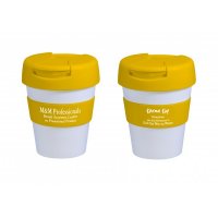 Reusable Eco Cup Karma Kup White Yellow with Flip Closure (G1960) 320ml/11oz