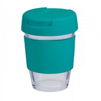 Reusable Eco Cup Glass Karma Coffee Kup Turquoise (G1799) 12oz/340ml