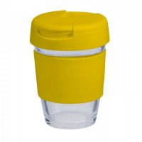 Reusable Eco Cup Glass Karma Coffee Kup Yellow (G1799) 12oz/340ml