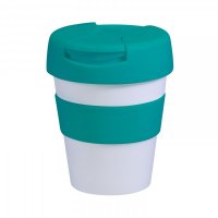 Reusable Eco Cup Karma Kup White Turquoise with Flip Closure (G1960) 320ml/11oz