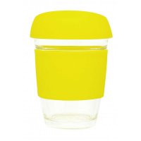Reusable Eco Cup Glass Karma Coffee Kup Yellow (G1799) 12oz/340ml
